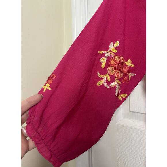 Anthropologie Fig & Flower Pink Floral Embroidered Tiered Maxi Dress Size Large - Picture 10 of 13